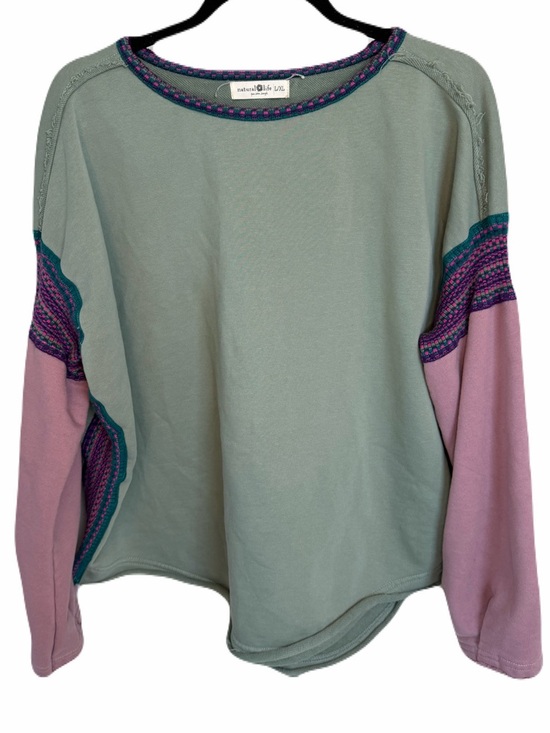 NATURAL LIFE Sweaters - Natural Life Sweatshirt Knit Trim L / XL Sage, Purple Sweater Pullover